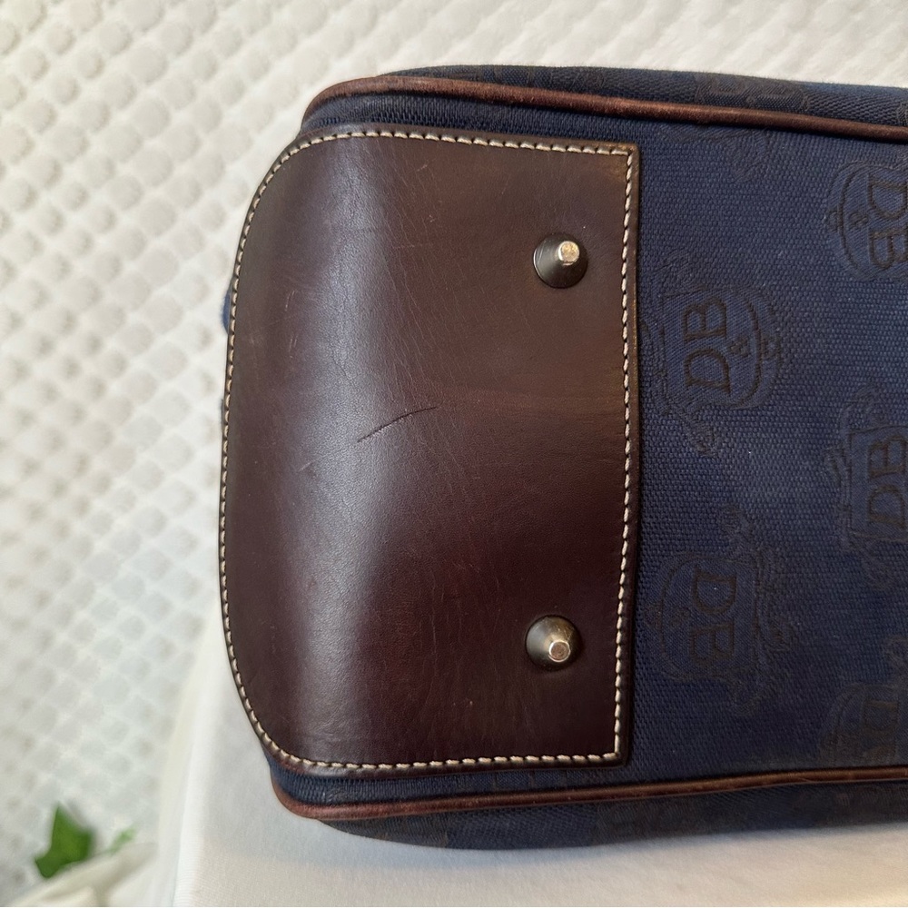 Dooney & Bourke Canvas Signature Double Handle Tote Leather Navy Blue Brown - Picture 5 of 9